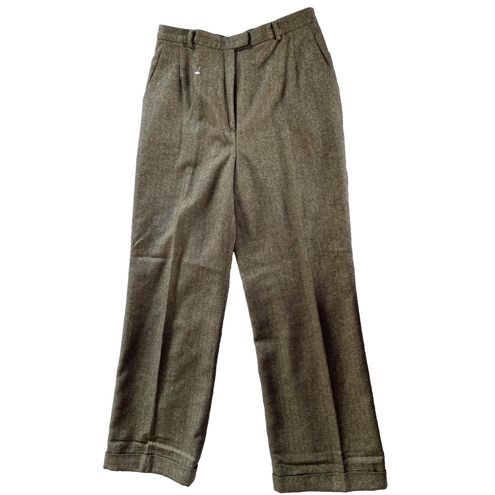 Lafayette 148 Pants‎ Womens 10 Brown Herringbone Wool Silk Cashmere Dress Pants